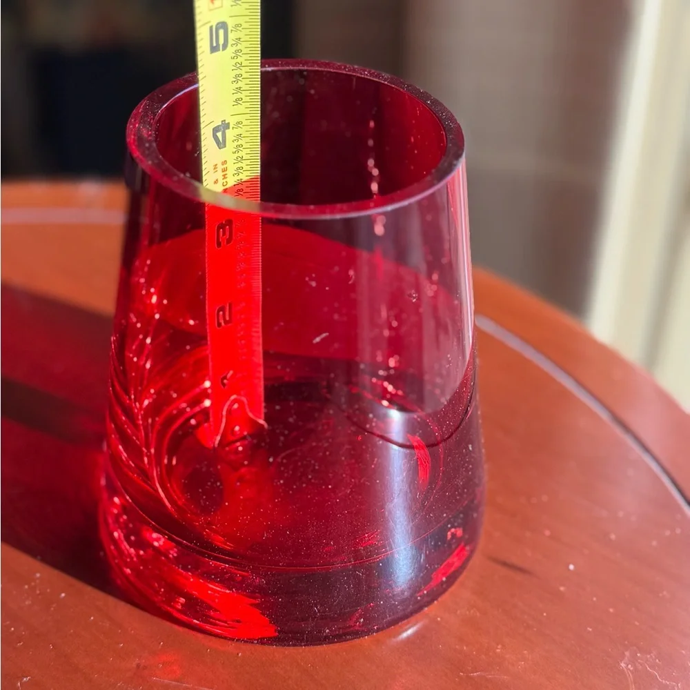 Beautiful Red Glass Flower Vase Thick Heavy Home‎ Decor